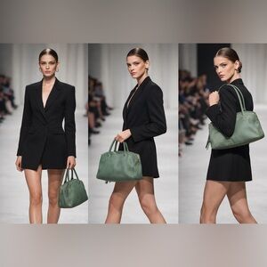 HOBO Teal Green Pebbled Leather Satchel Shoulder Bag Whipstitch Zip Top Perfect